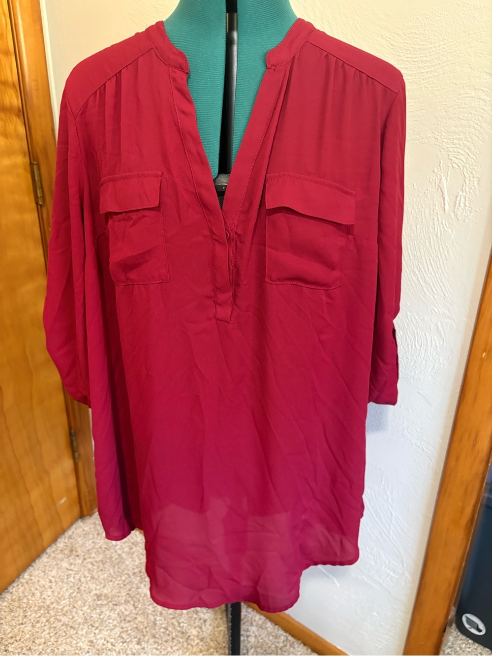 torrid Split V-Neck Tunic in Berry Red